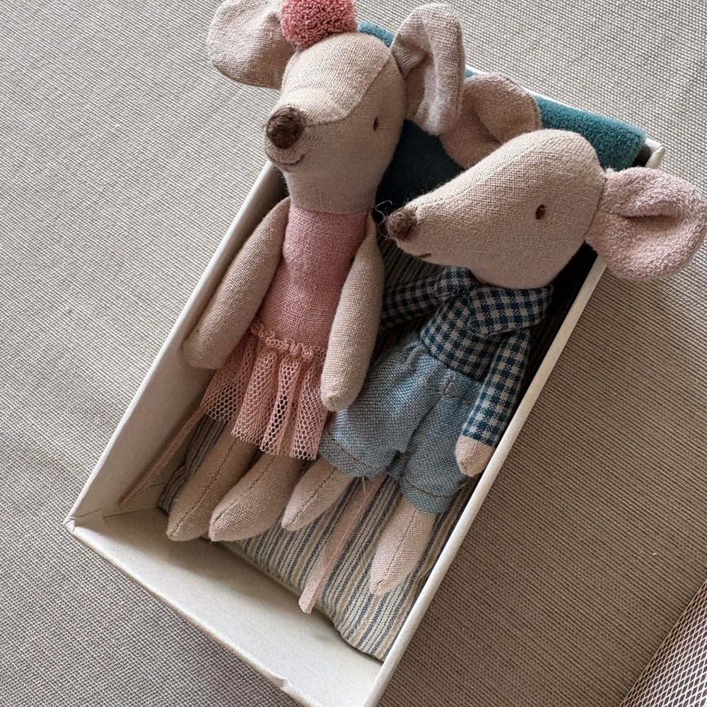 Charming Maileg Mouse Plush Duo in Pink and Blue